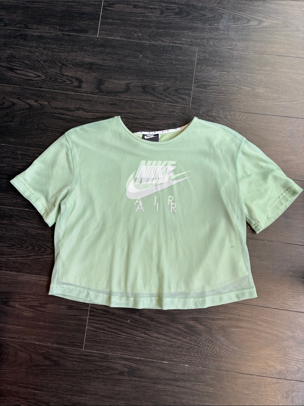 Nike Women's Mint Green Cropped T-Shirt with White Nike Air Logo